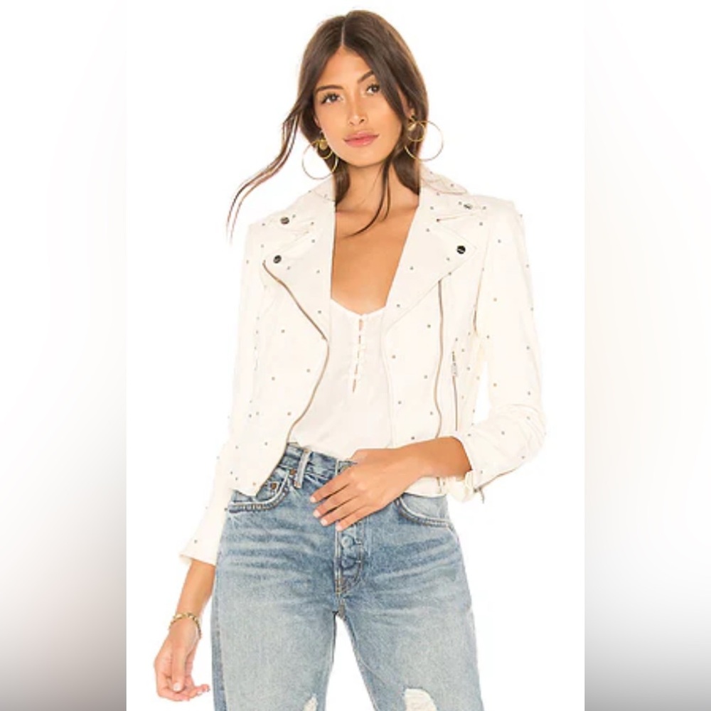 New La Marque white style leather jacket with studs Size M